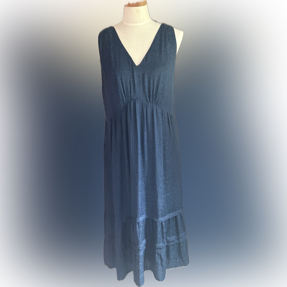 Loft Elegant Blue Women's Dress, sz 14, V neck, bottom ruffles